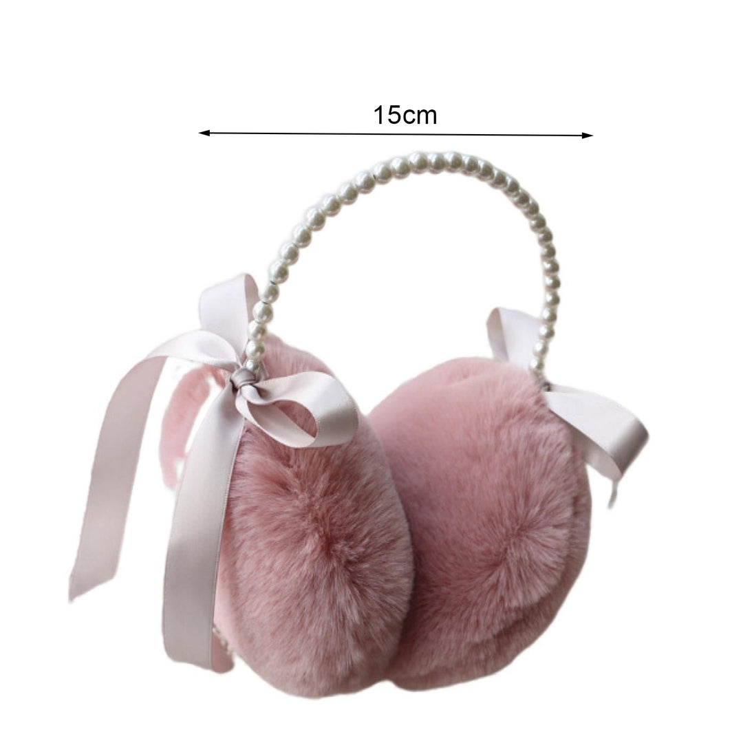 Women Earmuff Faux Pearl Headband Ribbon Bowknot Fuzzy Plush Autumn Winter Girls Ear Warmer Streetwear Image 9