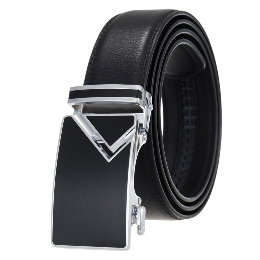 Automatic Alloy Buckle Men Belt Faux Cowhide Luxury Business Belt Daily Wear Image 2