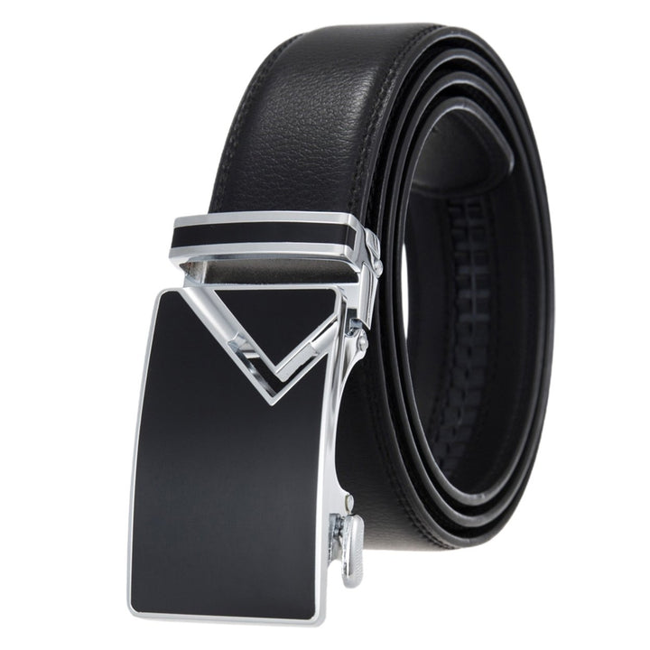 Automatic Alloy Buckle Men Belt Faux Cowhide Luxury Business Belt Daily Wear Image 1