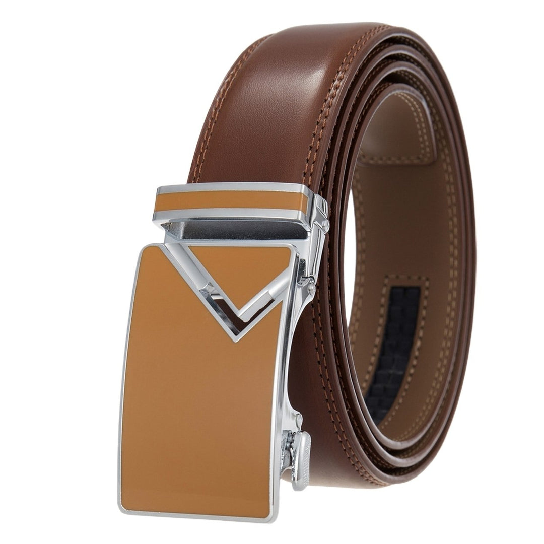 Automatic Alloy Buckle Men Belt Faux Cowhide Luxury Business Belt Daily Wear Image 1