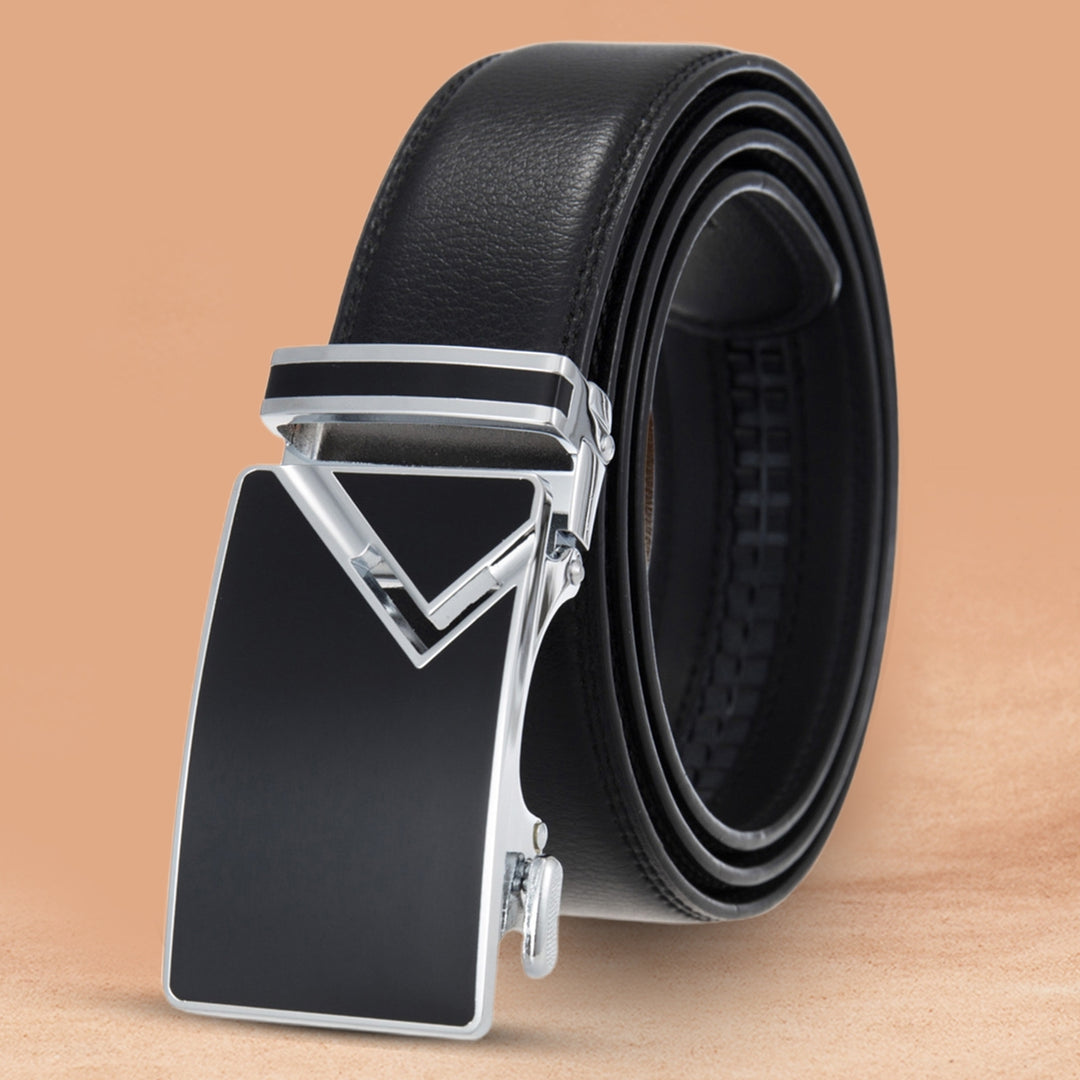 Automatic Alloy Buckle Men Belt Faux Cowhide Luxury Business Belt Daily Wear Image 8