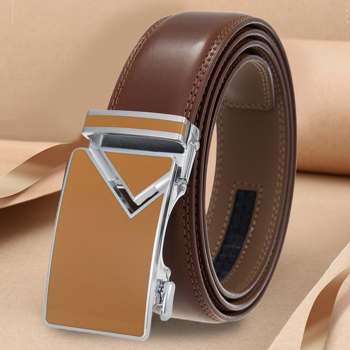 Automatic Alloy Buckle Men Belt Faux Cowhide Luxury Business Belt Daily Wear Image 9