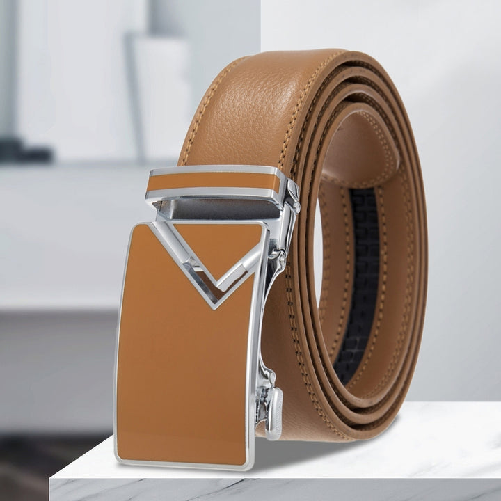 Automatic Alloy Buckle Men Belt Faux Cowhide Luxury Business Belt Daily Wear Image 12