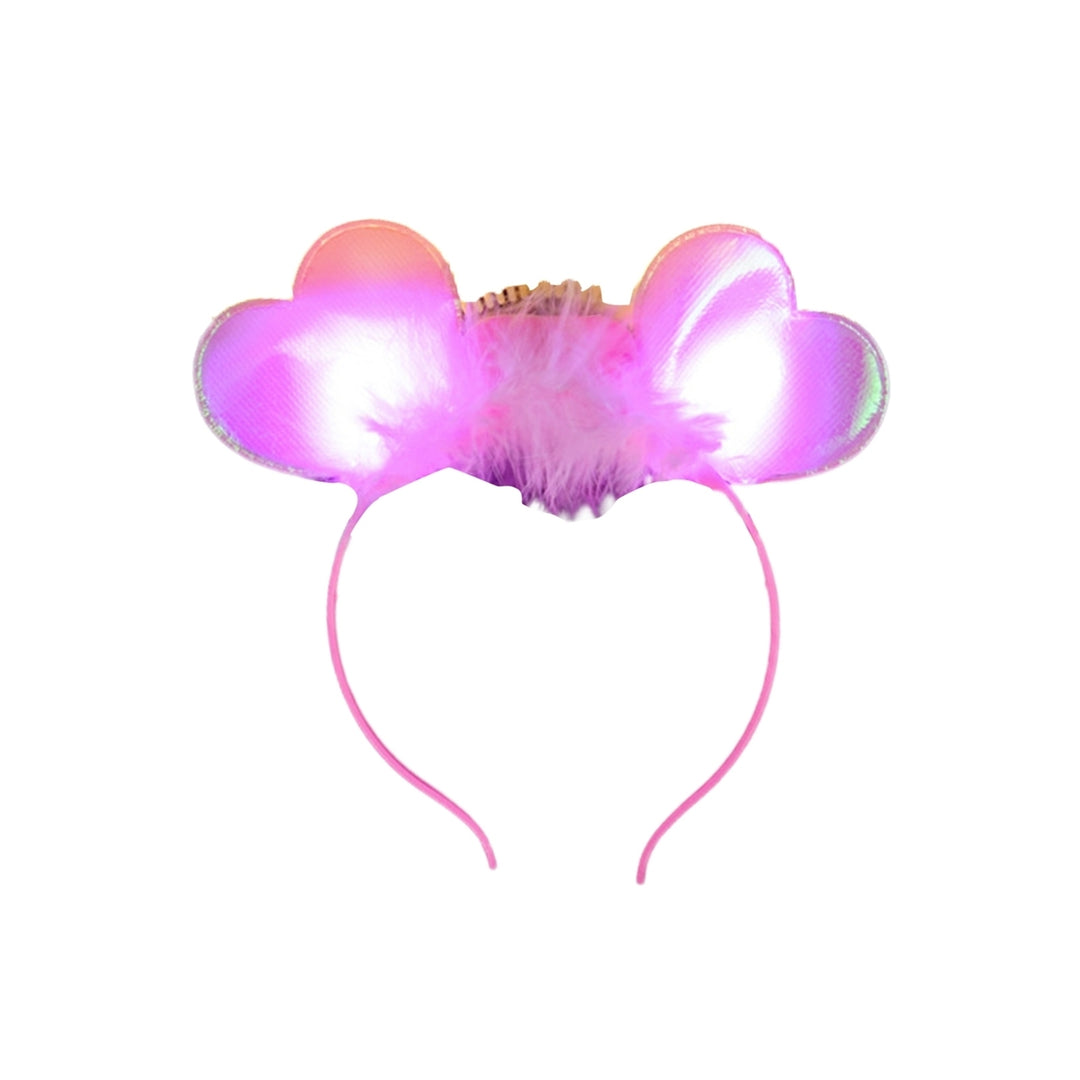 1 Set  Year Headband Heart Shape Luminous Feather Decor Headgear Elastic Decorative Anti-slip Image 2