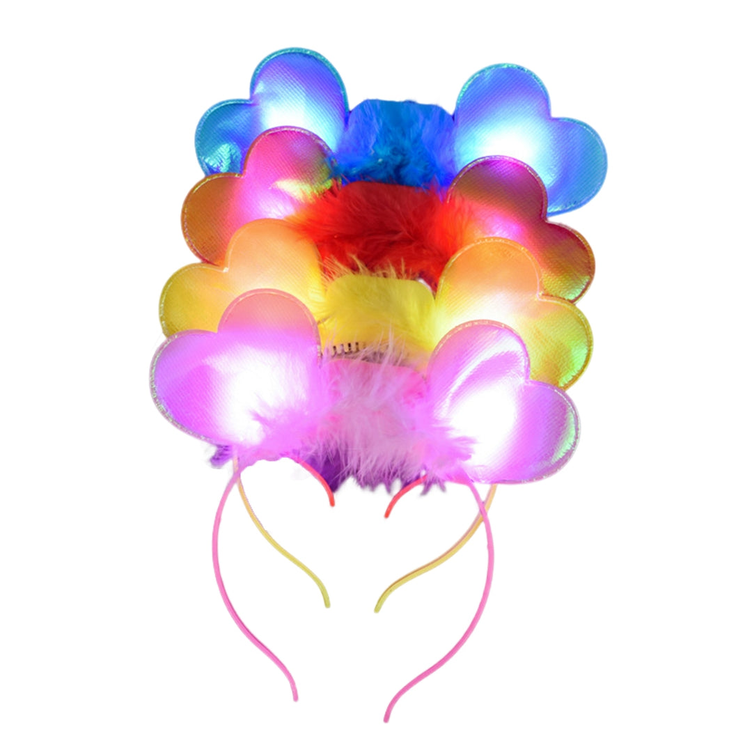 1 Set  Year Headband Heart Shape Luminous Feather Decor Headgear Elastic Decorative Anti-slip Image 10