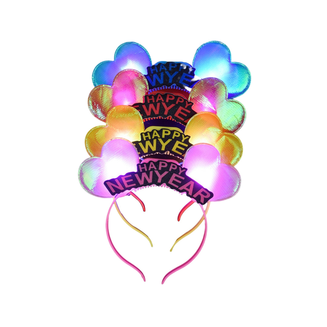 1 Set  Year Headband Heart Shape Luminous Feather Decor Headgear Elastic Decorative Anti-slip Image 11