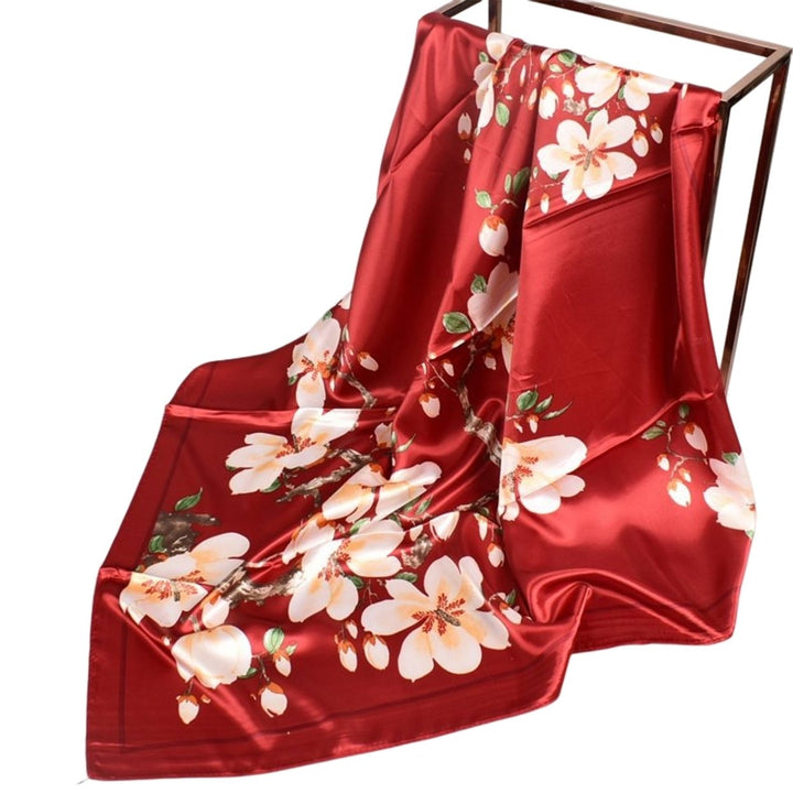 Exquisite Sunscreen Decorative Silk Scarf Women Elegant Peach Blossom Pattern Square Shawl Costume Accessories Image 1