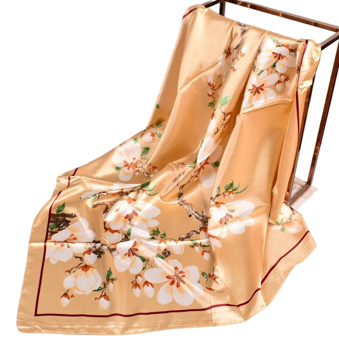 Exquisite Sunscreen Decorative Silk Scarf Women Elegant Peach Blossom Pattern Square Shawl Costume Accessories Image 4