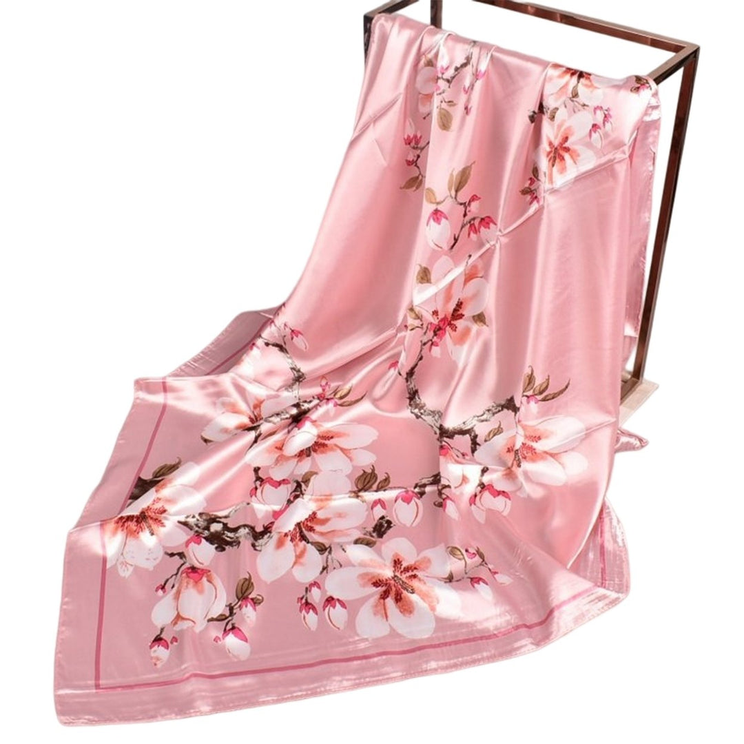 Exquisite Sunscreen Decorative Silk Scarf Women Elegant Peach Blossom Pattern Square Shawl Costume Accessories Image 1