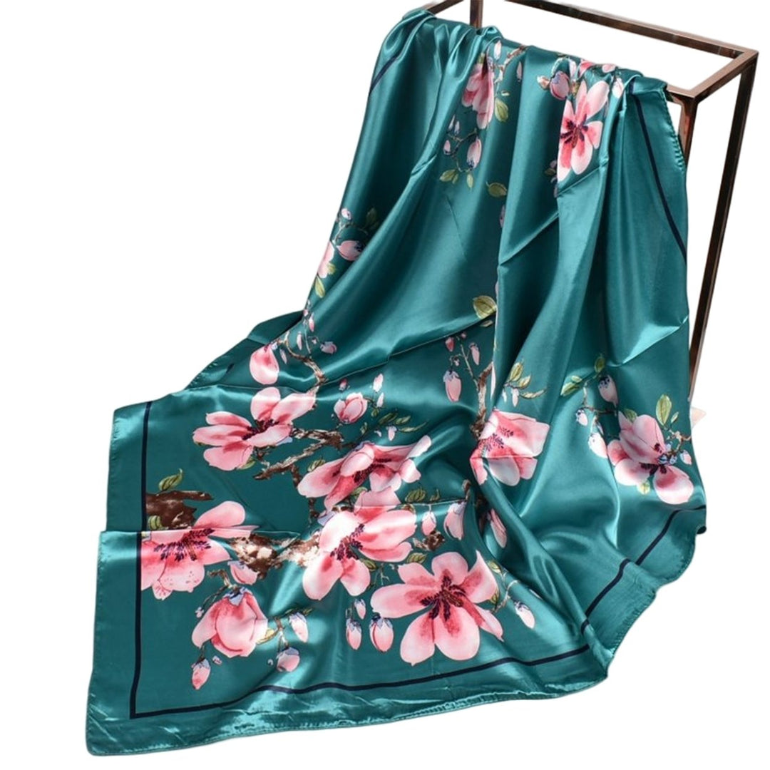 Exquisite Sunscreen Decorative Silk Scarf Women Elegant Peach Blossom Pattern Square Shawl Costume Accessories Image 1