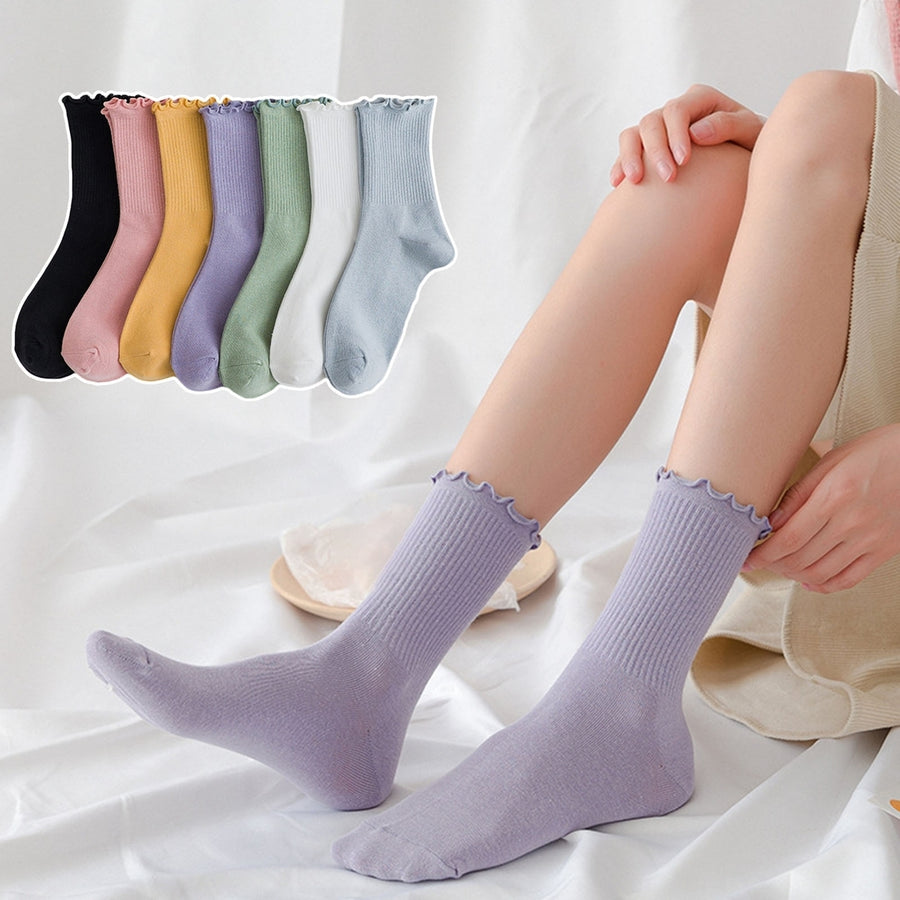 1 Pair Women Winter Socks Shirring High Elasticity Soft Anti-slip Keep Warm Anti-shrink No Odor Mid Tube Socks Women Image 1