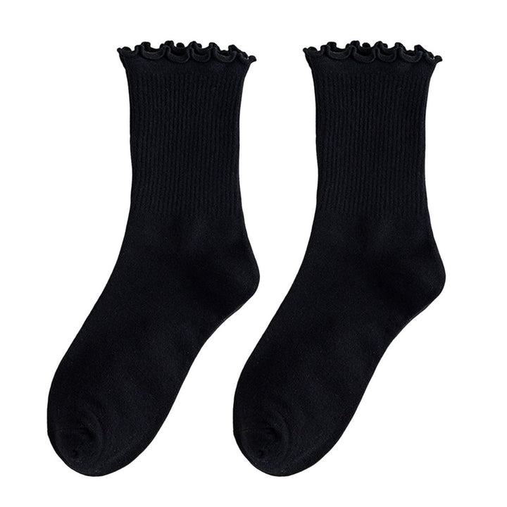 1 Pair Women Winter Socks Shirring High Elasticity Soft Anti-slip Keep Warm Anti-shrink No Odor Mid Tube Socks Women Image 1