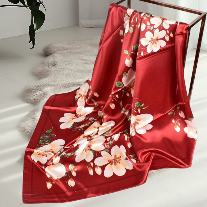 Exquisite Sunscreen Decorative Silk Scarf Women Elegant Peach Blossom Pattern Square Shawl Costume Accessories Image 10