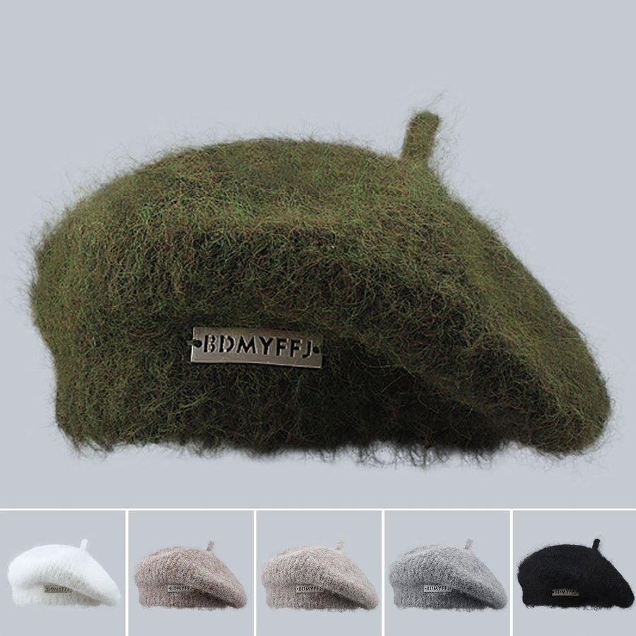 Winter Women Hat Solid Color Thickened Plush Metal Labeling Brimless Windproof Japanese Stretchy Knitted Painter Hat Image 1