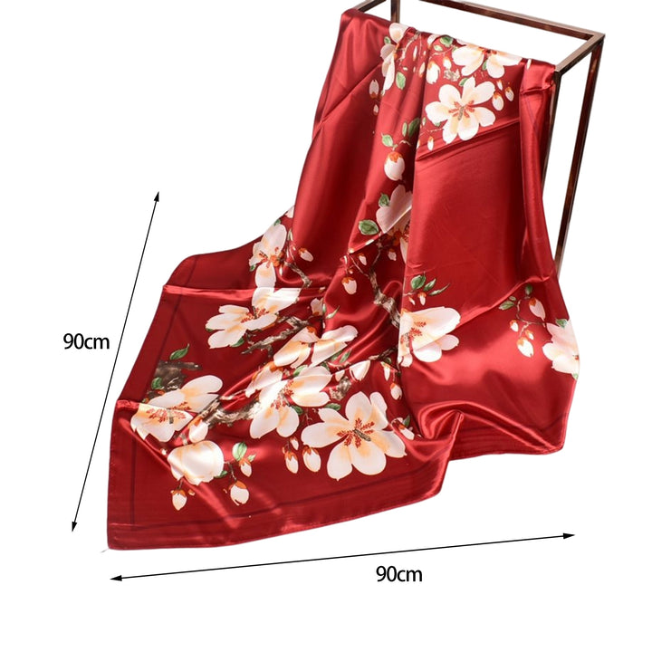 Exquisite Sunscreen Decorative Silk Scarf Women Elegant Peach Blossom Pattern Square Shawl Costume Accessories Image 11