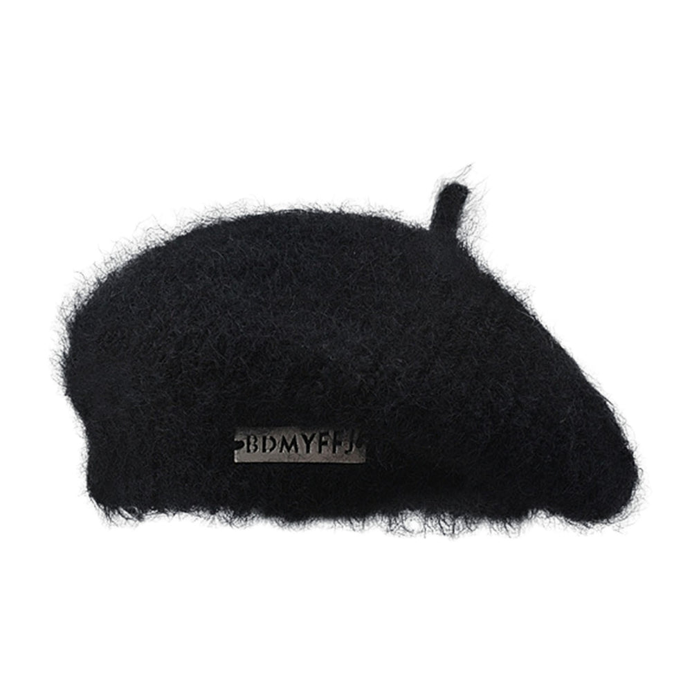 Winter Women Hat Solid Color Thickened Plush Metal Labeling Brimless Windproof Japanese Stretchy Knitted Painter Hat Image 2