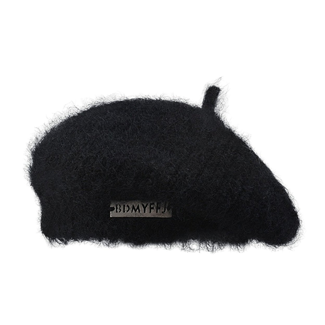 Winter Women Hat Solid Color Thickened Plush Metal Labeling Brimless Windproof Japanese Stretchy Knitted Painter Hat Image 1