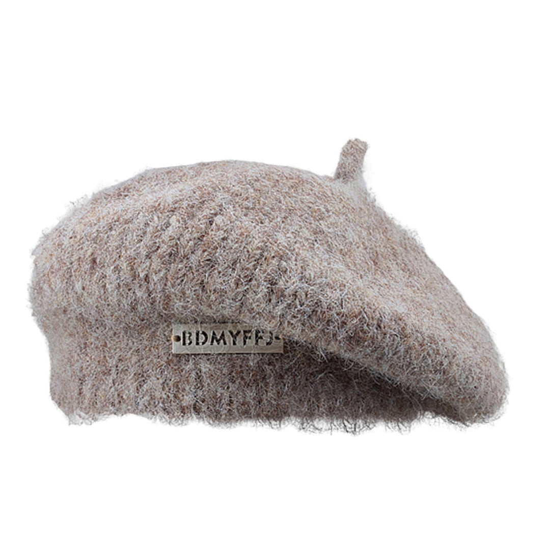 Winter Women Hat Solid Color Thickened Plush Metal Labeling Brimless Windproof Japanese Stretchy Knitted Painter Hat Image 4