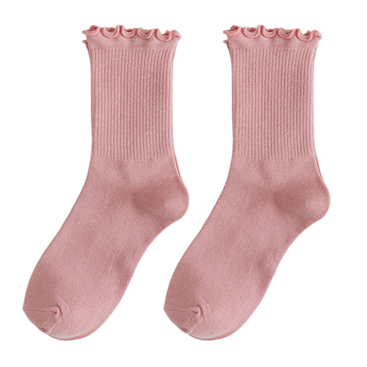 1 Pair Women Winter Socks Shirring High Elasticity Soft Anti-slip Keep Warm Anti-shrink No Odor Mid Tube Socks Women Image 1