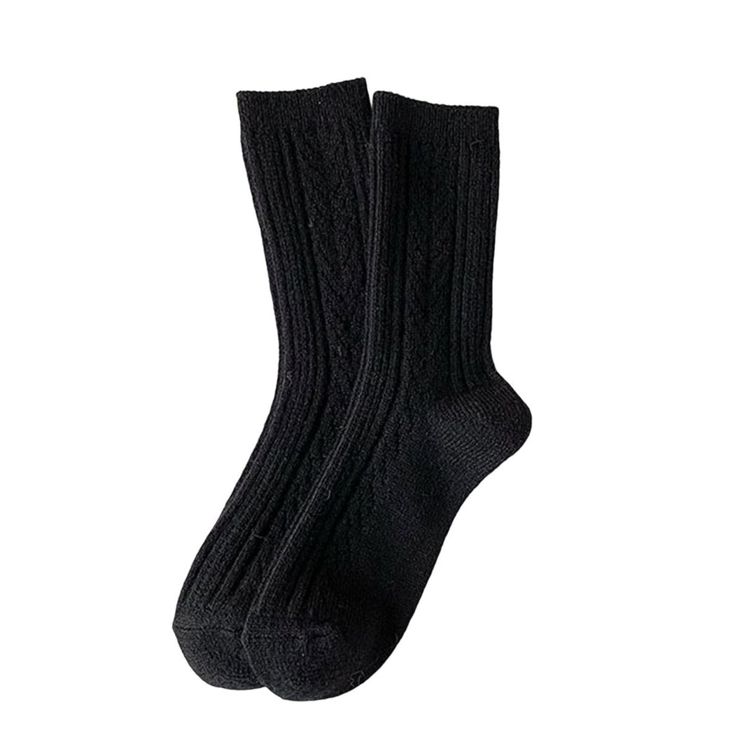1 Pair Twist Pattern Mid-tube Thickened Fleece Lining Women Socks Winter Simple Casual Solid Color Sports Socks Image 1
