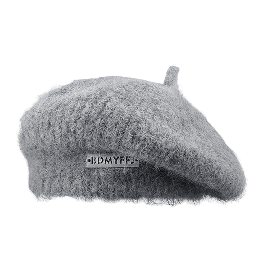 Winter Women Hat Solid Color Thickened Plush Metal Labeling Brimless Windproof Japanese Stretchy Knitted Painter Hat Image 4