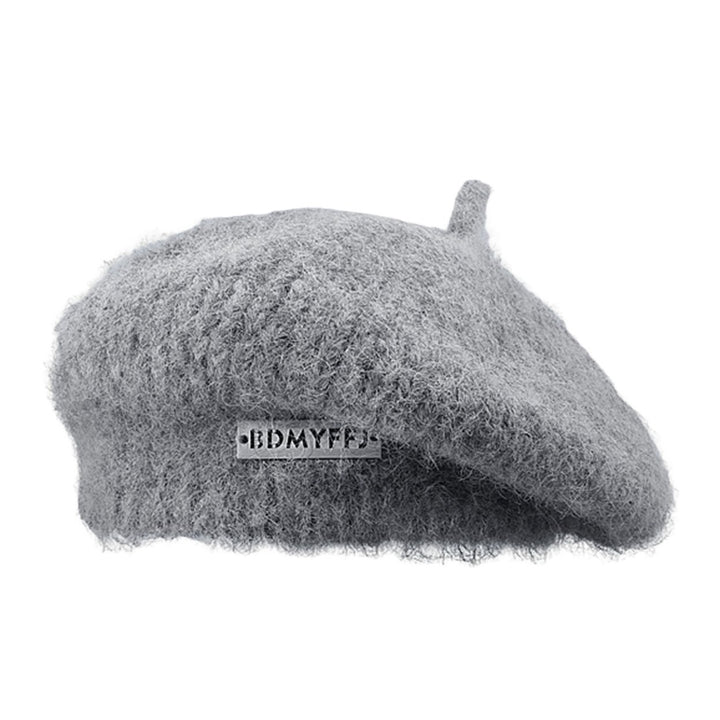 Winter Women Hat Solid Color Thickened Plush Metal Labeling Brimless Windproof Japanese Stretchy Knitted Painter Hat Image 1