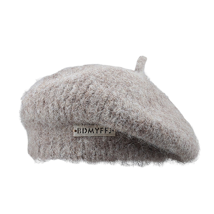 Winter Women Hat Solid Color Thickened Plush Metal Labeling Brimless Windproof Japanese Stretchy Knitted Painter Hat Image 6