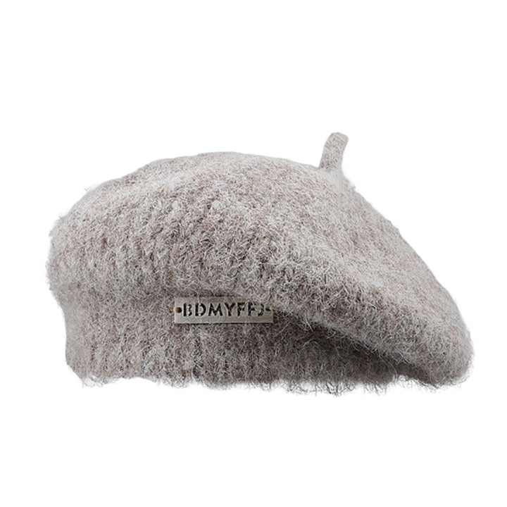 Winter Women Hat Solid Color Thickened Plush Metal Labeling Brimless Windproof Japanese Stretchy Knitted Painter Hat Image 1