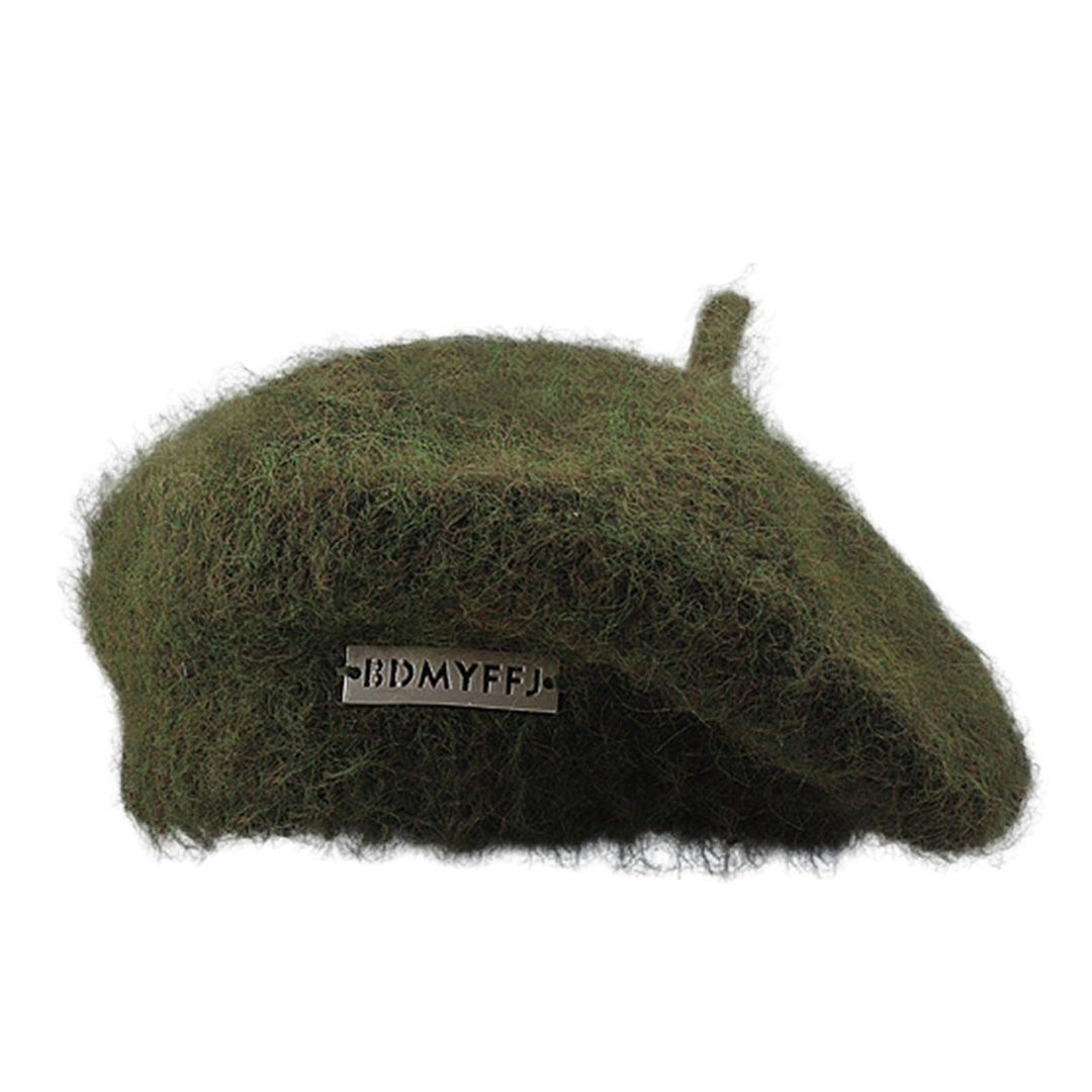 Winter Women Hat Solid Color Thickened Plush Metal Labeling Brimless Windproof Japanese Stretchy Knitted Painter Hat Image 1