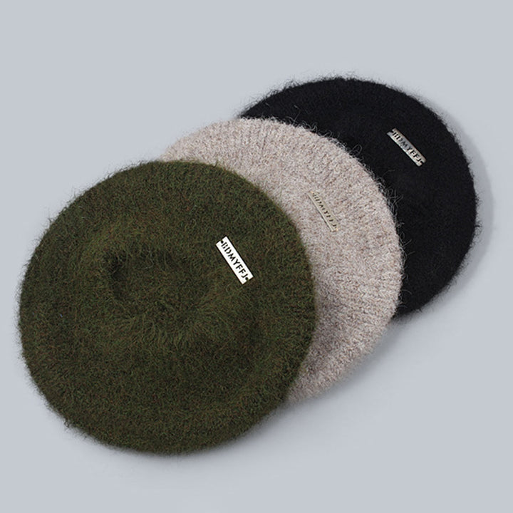 Winter Women Hat Solid Color Thickened Plush Metal Labeling Brimless Windproof Japanese Stretchy Knitted Painter Hat Image 8