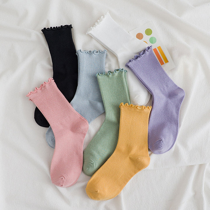 1 Pair Women Winter Socks Shirring High Elasticity Soft Anti-slip Keep Warm Anti-shrink No Odor Mid Tube Socks Women Image 11