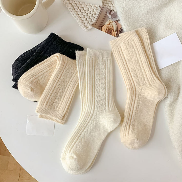 1 Pair Twist Pattern Mid-tube Thickened Fleece Lining Women Socks Winter Simple Casual Solid Color Sports Socks Image 7