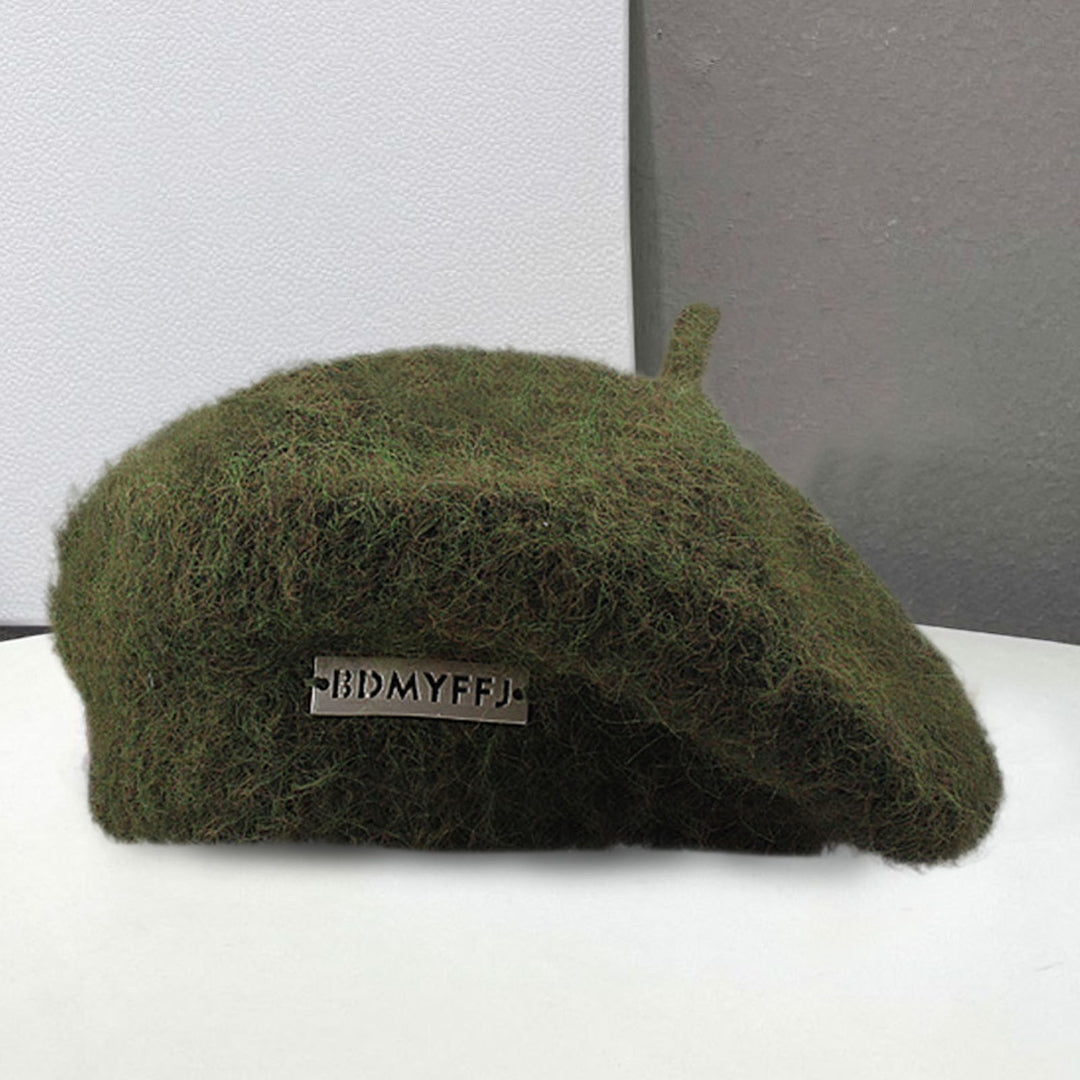 Winter Women Hat Solid Color Thickened Plush Metal Labeling Brimless Windproof Japanese Stretchy Knitted Painter Hat Image 10