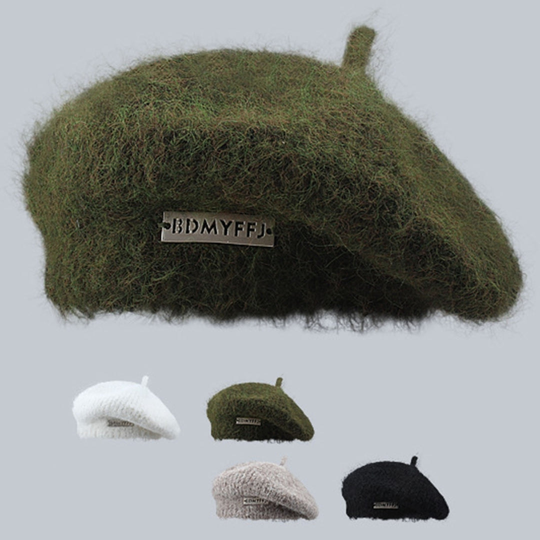 Winter Women Hat Solid Color Thickened Plush Metal Labeling Brimless Windproof Japanese Stretchy Knitted Painter Hat Image 12