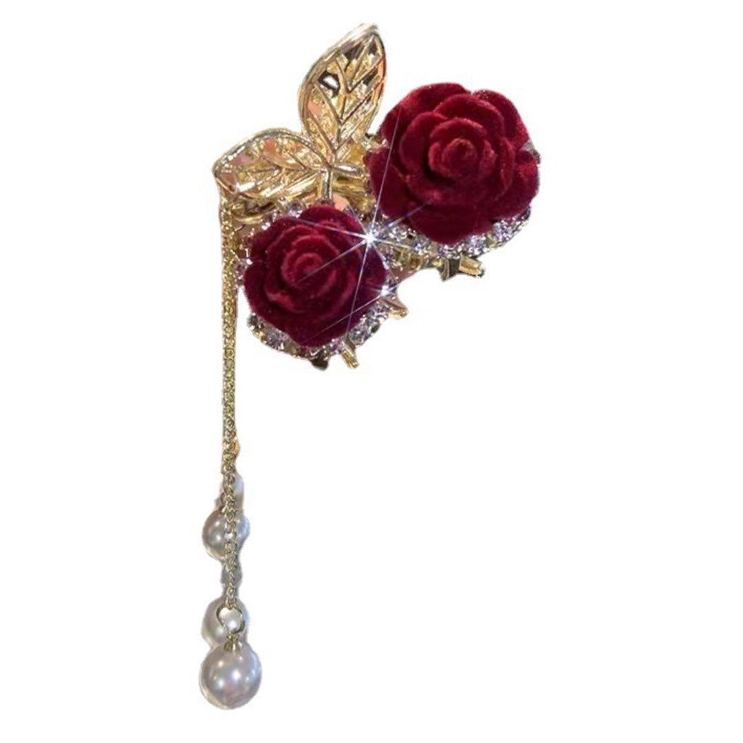 Shiny Rhinestone Long Fringe Beads Decor Hair Claw Elegant Red Rose Flower Decor Hair Clip Hair Accessories Image 4