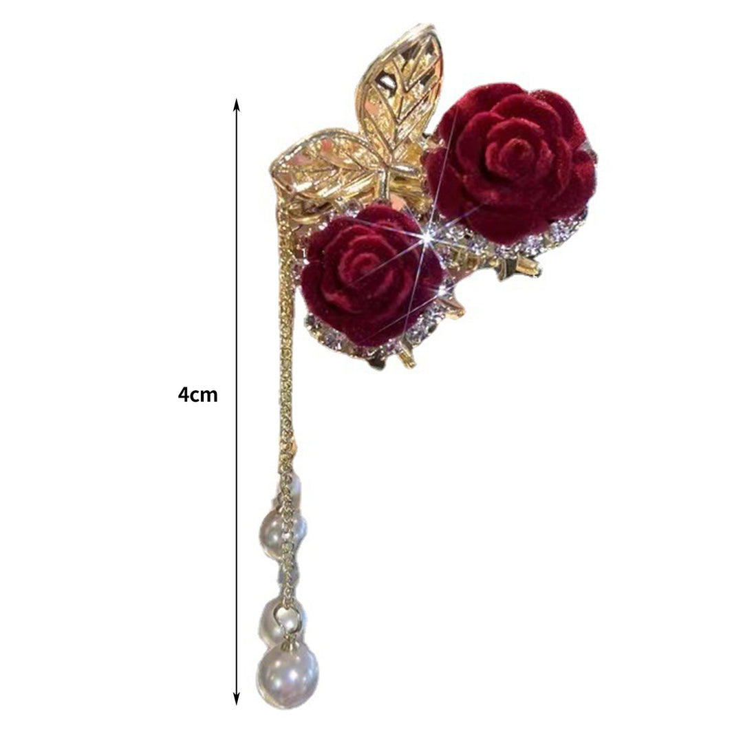 Shiny Rhinestone Long Fringe Beads Decor Hair Claw Elegant Red Rose Flower Decor Hair Clip Hair Accessories Image 6
