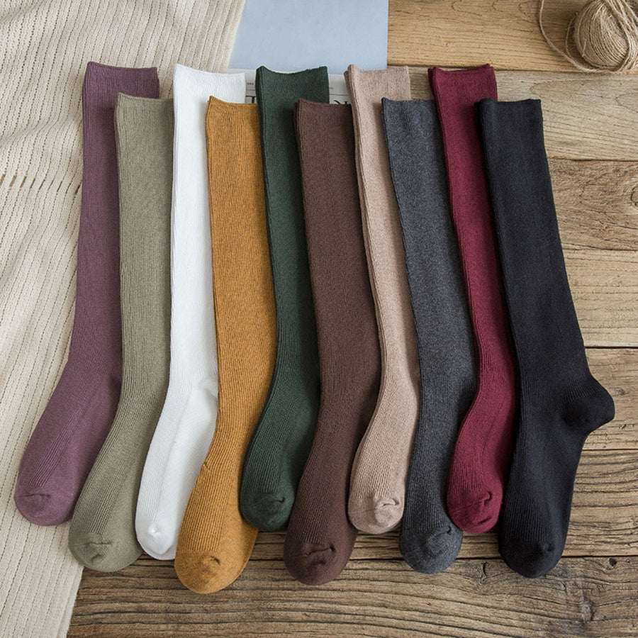 1 Pair Women Long Socks Soft High Elasticity Solid Color Thick Anti-slip Warm Casual Striped Texture Women Socks Winter Image 1
