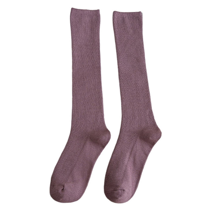 1 Pair Women Long Socks Soft High Elasticity Solid Color Thick Anti-slip Warm Casual Striped Texture Women Socks Winter Image 3