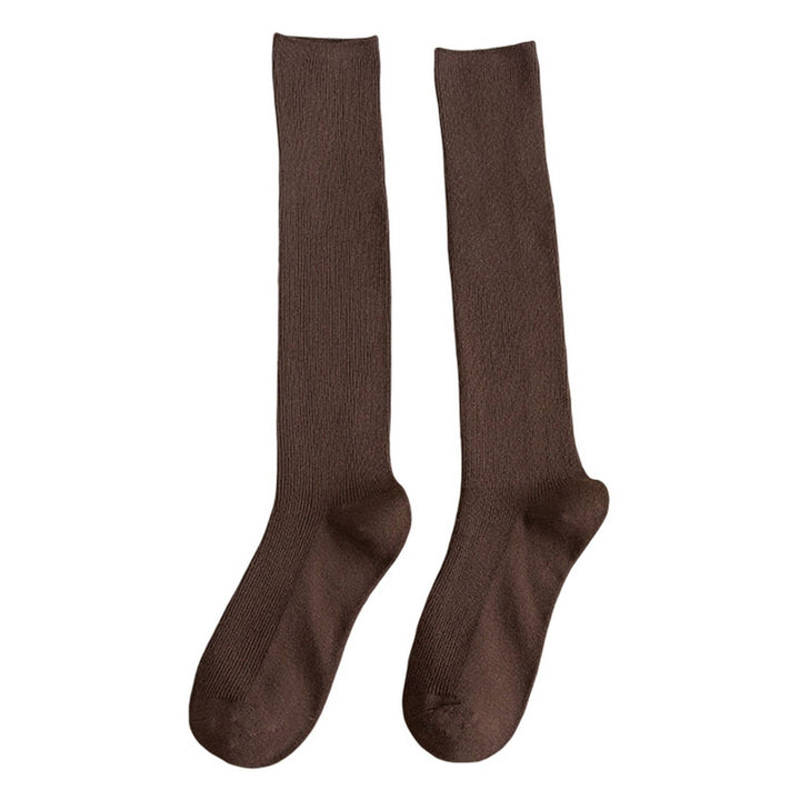 1 Pair Women Long Socks Soft High Elasticity Solid Color Thick Anti-slip Warm Casual Striped Texture Women Socks Winter Image 4