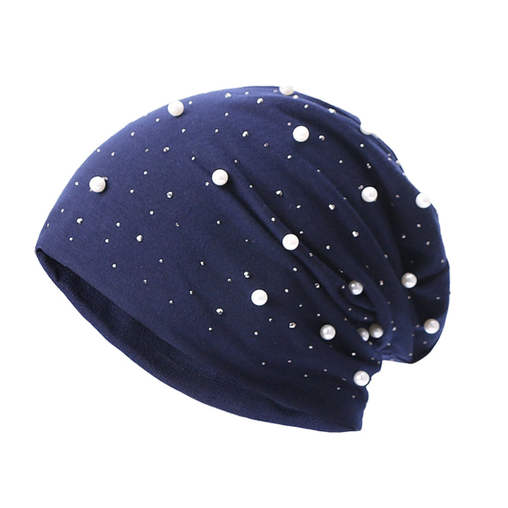 Women Beanie Hat Faux Pearl Decor Elastic Knitted Headgear Solid Color Keep Warm No Brim Casual Women Winter Bonnet Image 7
