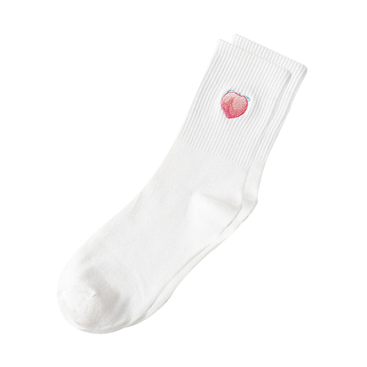 1 Pair Women Socks Fruit Embroidery Anti-slip Solid Color Breathable Soft Keep Warm Stretchy Preppy Style Mid Tube Socks Image 3