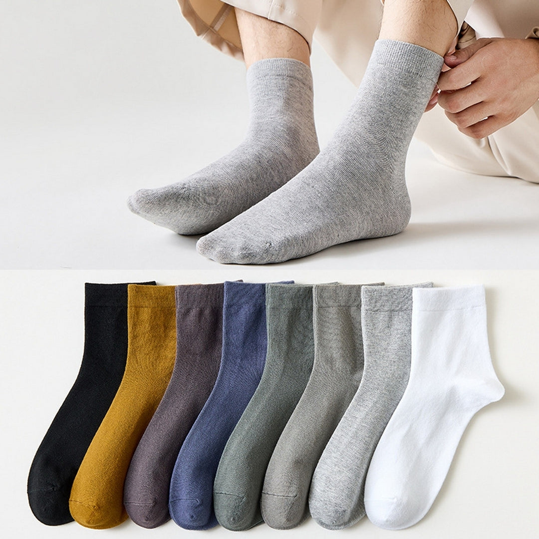 5 Pairs Mid-tube Thick High Elasticity Men Socks Autumn Winter Solid Color Business Socks Image 1