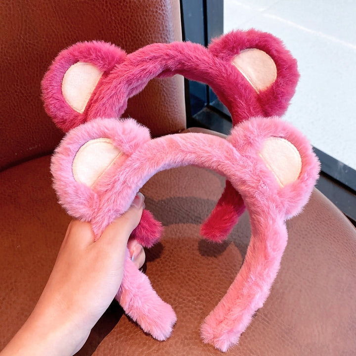 Elastic Non-slip Sweet Women Headband Cute Bear Ear Plush Washing Face Hair Hoop Hair Accessories Image 1