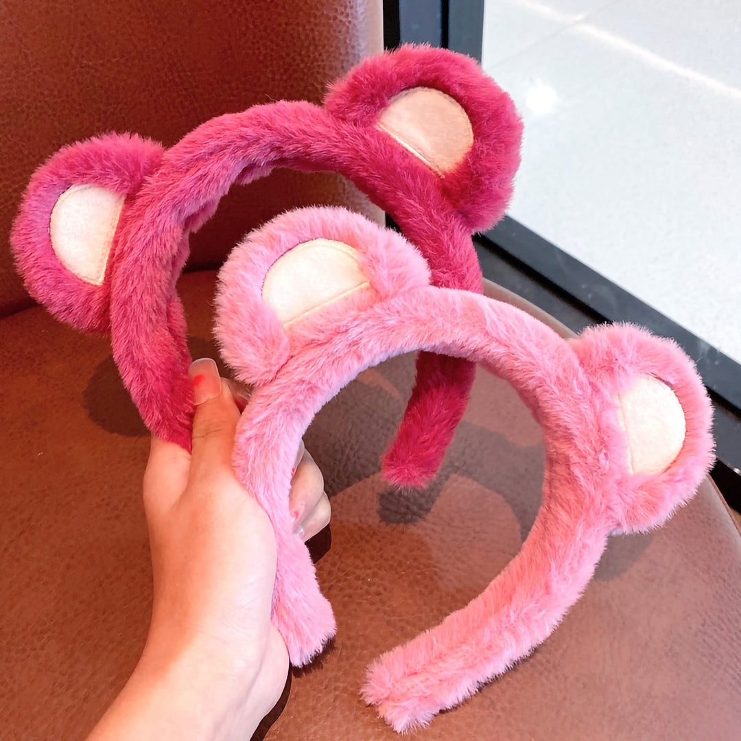 Elastic Non-slip Sweet Women Headband Cute Bear Ear Plush Washing Face Hair Hoop Hair Accessories Image 9