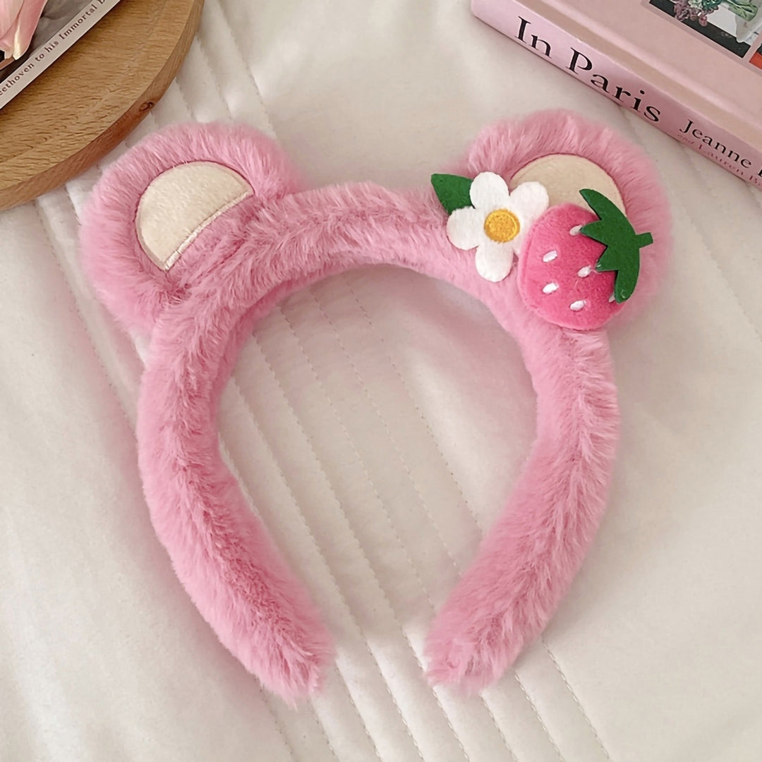 Elastic Non-slip Sweet Women Headband Cute Bear Ear Plush Washing Face Hair Hoop Hair Accessories Image 12