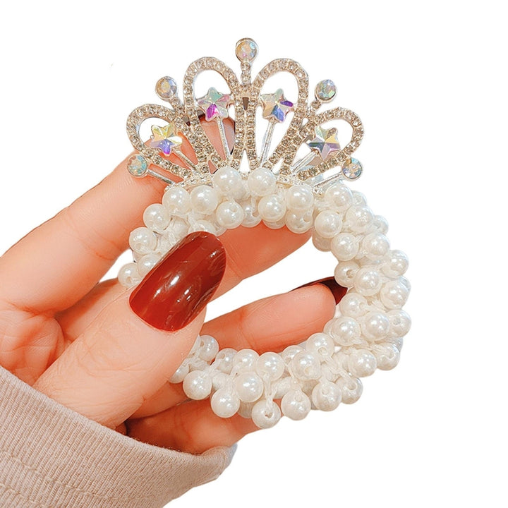 Solid Color Shiny Rhinestone Crown Decor Hair Rope Girls Imitation Pearls Bun Hairband Hair Accessories Image 1