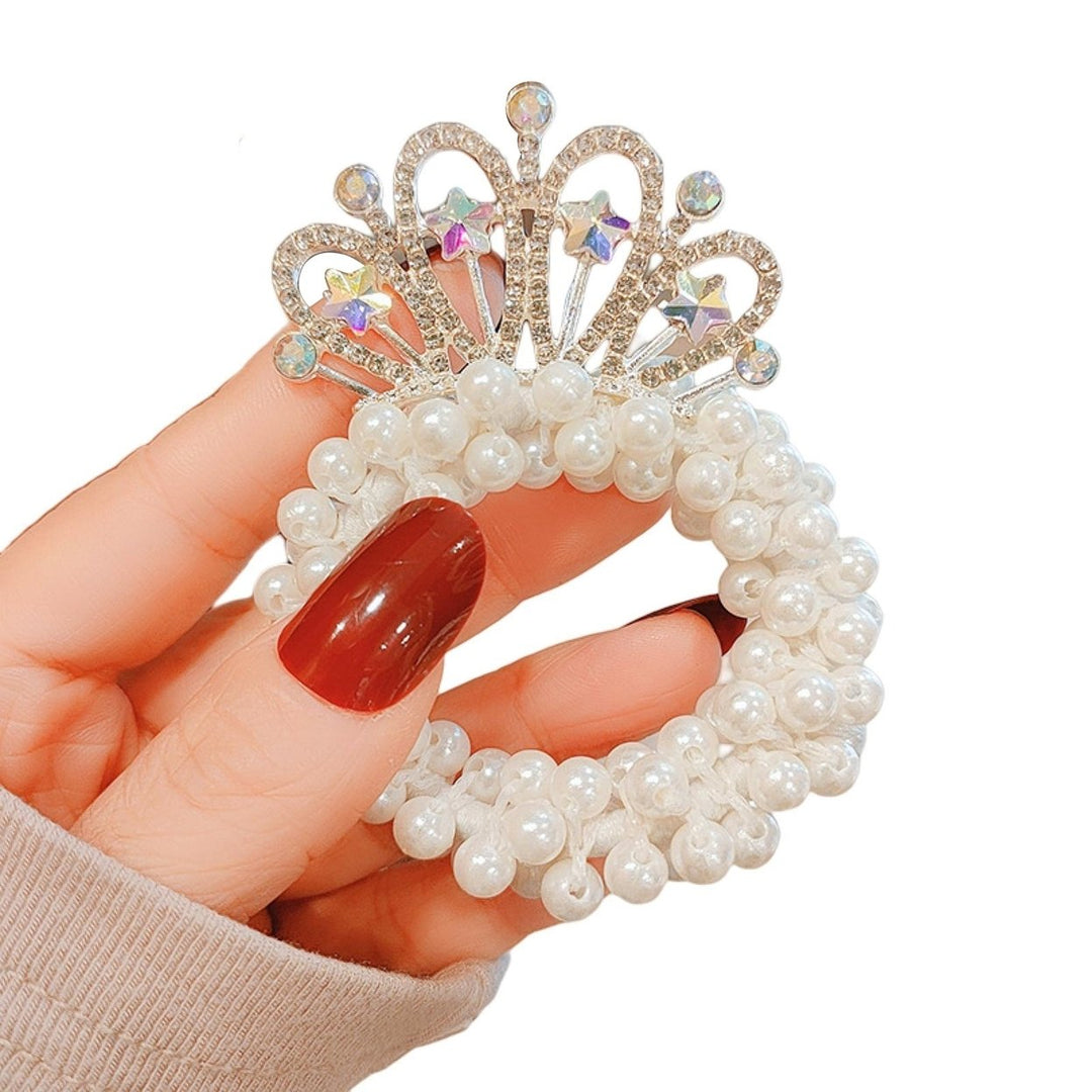 Solid Color Shiny Rhinestone Crown Decor Hair Rope Girls Imitation Pearls Bun Hairband Hair Accessories Image 11