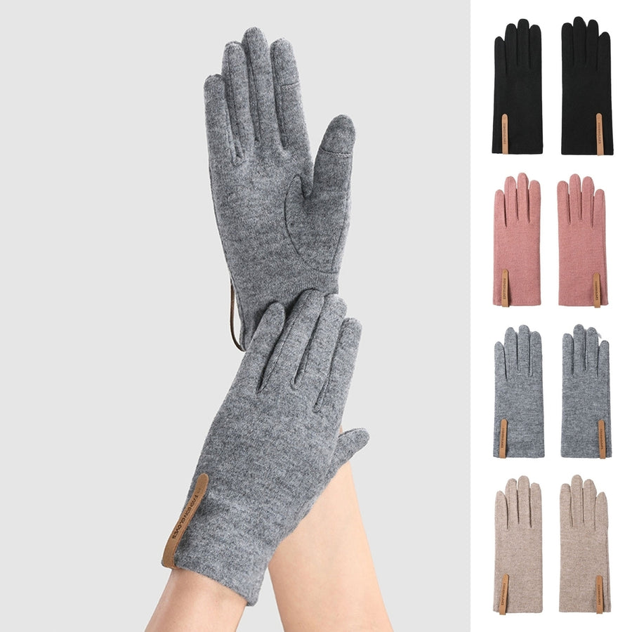 1 Pair Opening Fingertip Faux Leather Logo Women Gloves Autumn Winter Touch Screen Fleece Thermal Gloves Costume Image 1