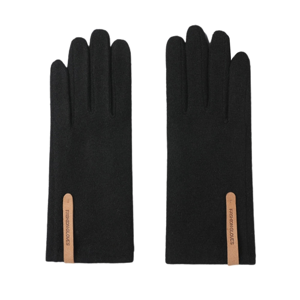 1 Pair Opening Fingertip Faux Leather Logo Women Gloves Autumn Winter Touch Screen Fleece Thermal Gloves Costume Image 2