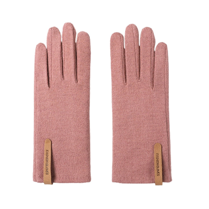 1 Pair Opening Fingertip Faux Leather Logo Women Gloves Autumn Winter Touch Screen Fleece Thermal Gloves Costume Image 4